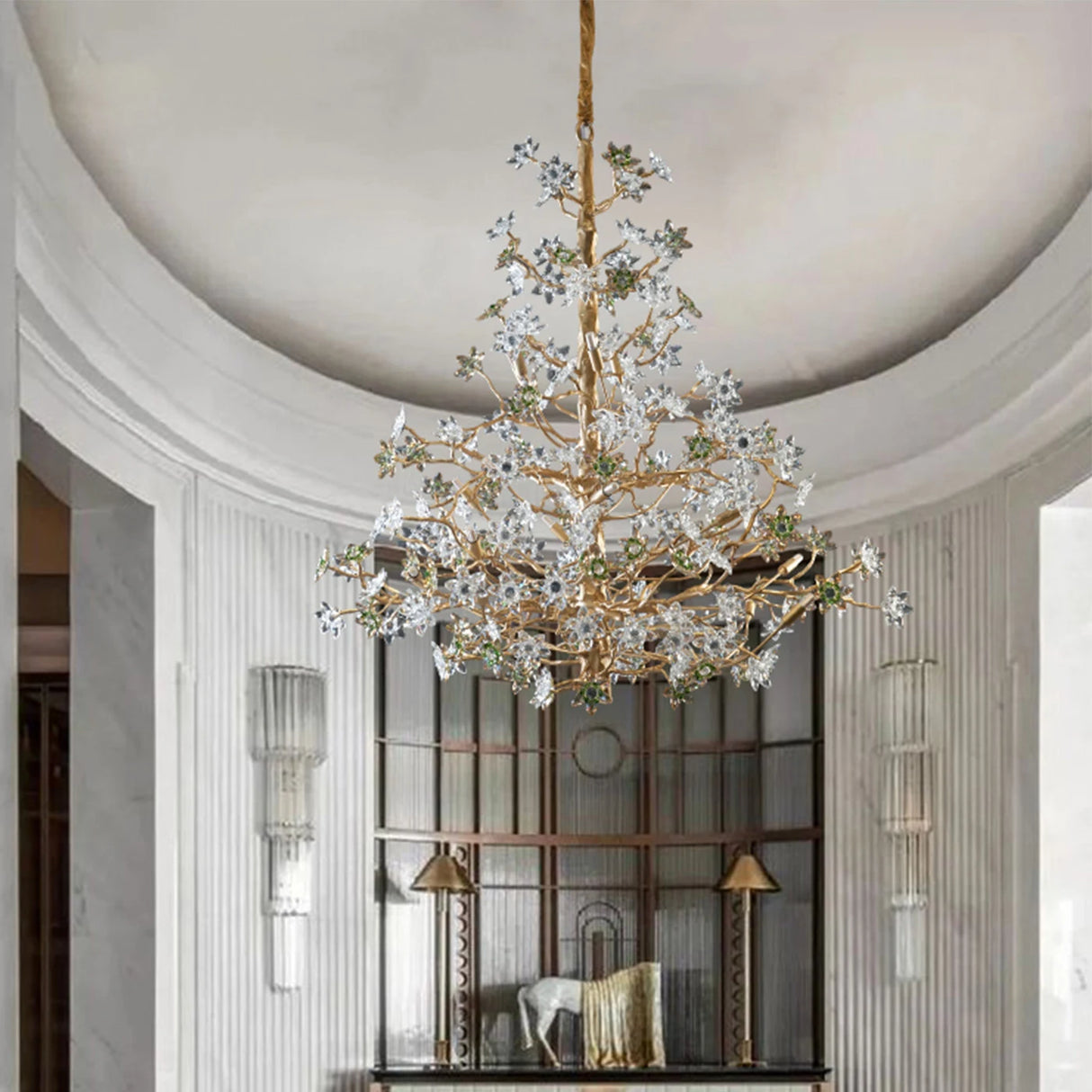 Solid Brass Branch Crystal Chandelier - Creative Tree Art Lighting For Living Room Dining Room & Bedroom