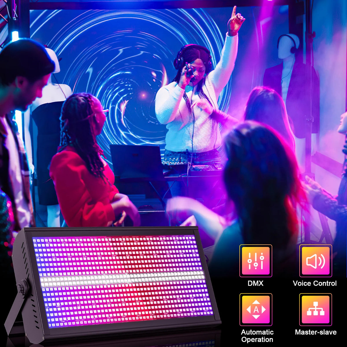 4-Pack 200W LED RGBW Strobe Lights (48+8 Segment, DMX512) - High-Output Stage Wash Uplight Fixtures for DJ, Disco, Wedding, Bar & KTV