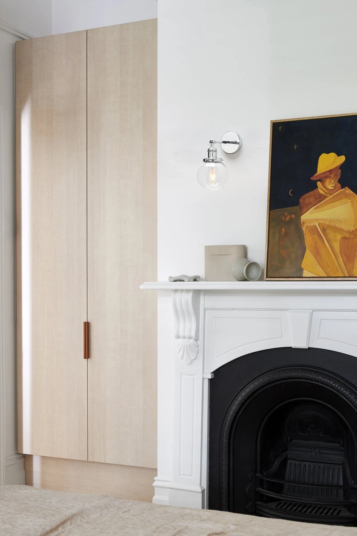 Vintage Industrial Wall Sconce Lighting Fixture with Mini 5.9" Round Clear Glass Globe Hand Blown Shade