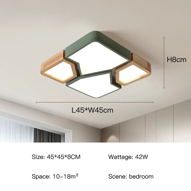 2026 Modern Nordic Style LED Chandelier Living Room Bedroom Kitchen Children Room Study Lamp Wood Geometric Design Ceiling Li