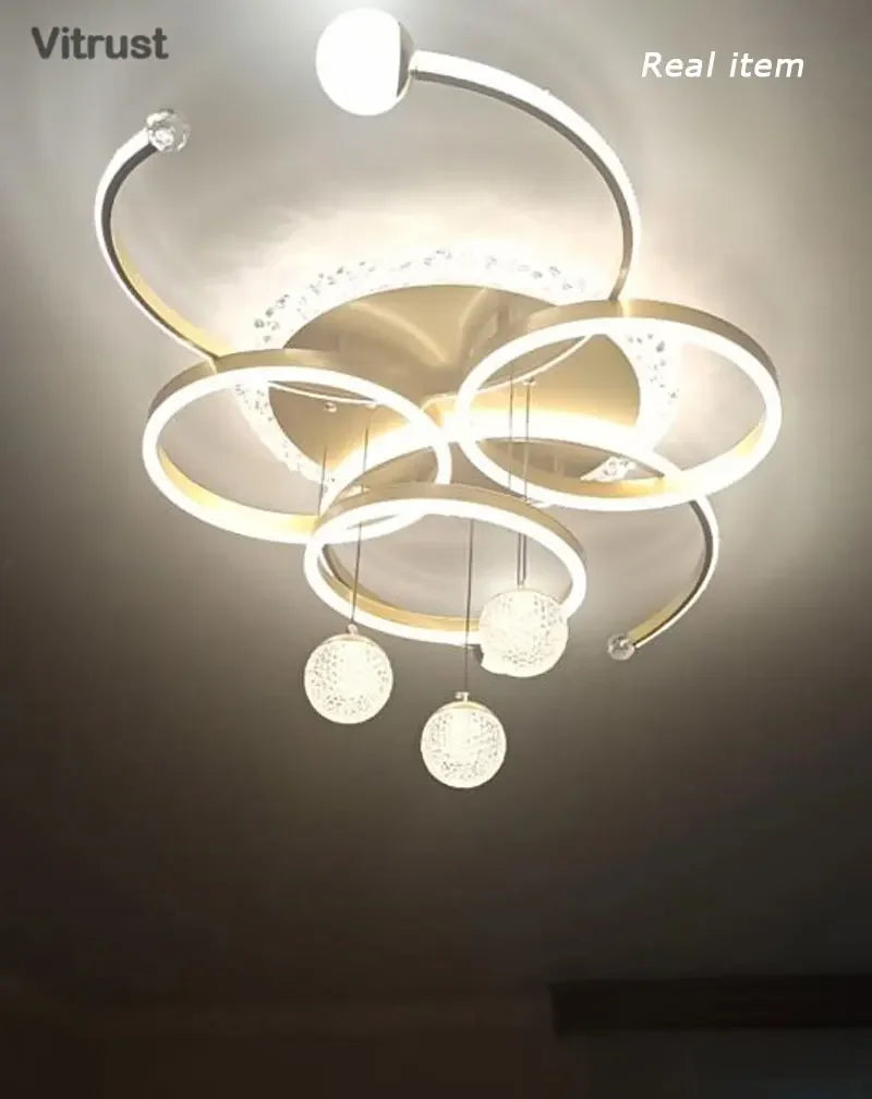 Modern Crystal Ceiling Light Dimmable Flush Mount LED Chandelier for Living Room Dining Room Hallway Lighting