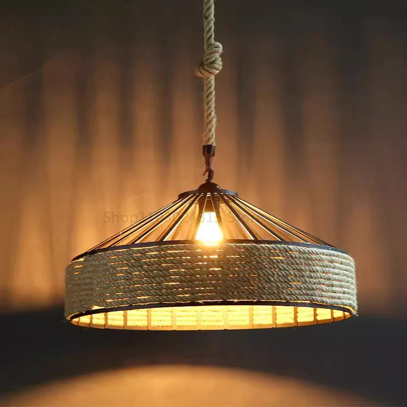 Classical Hemp Rope Pendant Light - Retro Antique Industrial Iron Chandelier