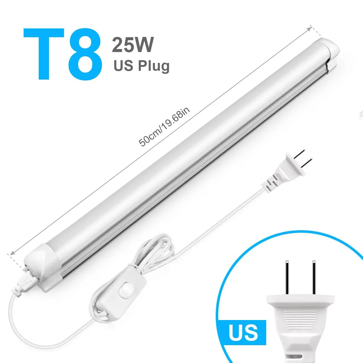 Plug-In 50cm T5/T8 Aluminum LED Light Tube (15W/25W) EU/US Plug - 110V/220V Ceiling & Under-Cabinet Lamp for Basement, Warehouse & Storage
