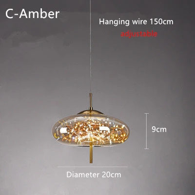 Nordic Net Red Bedside Chandelier Girl Light Luxury Long Line Personality Art Full Of Stars Hotel Bar Glass Small Chandelier