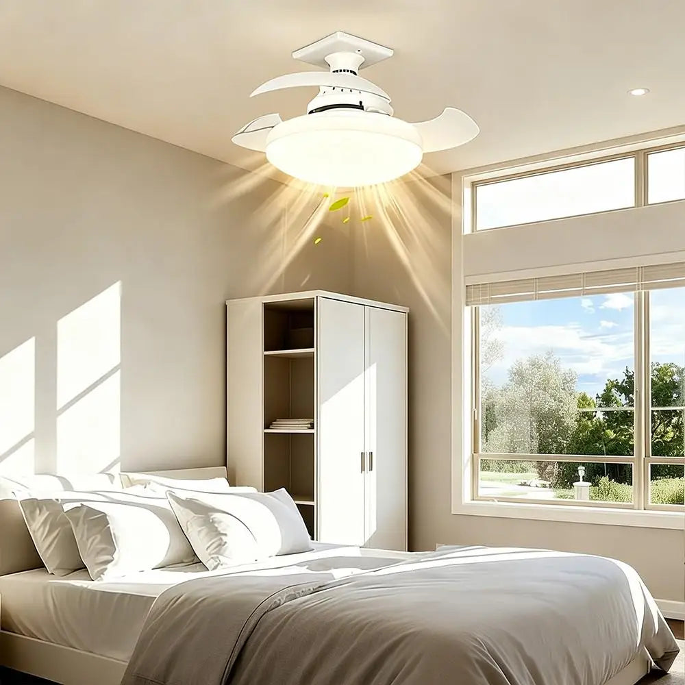 Modern LED Hidden Fan Light with Invisible Blades (E27 Socket Base) - Dimmable 3-Speed Ceiling Fan Light Fixture for Bedroom, Dining Room & Small Spaces