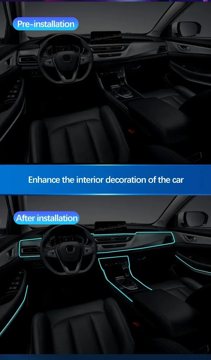 Car Interior RGB LED Atmosphere Light Strip USB Fiber Optic Neon Invisible Ambient Lamp Center Console Door Decoration Trim