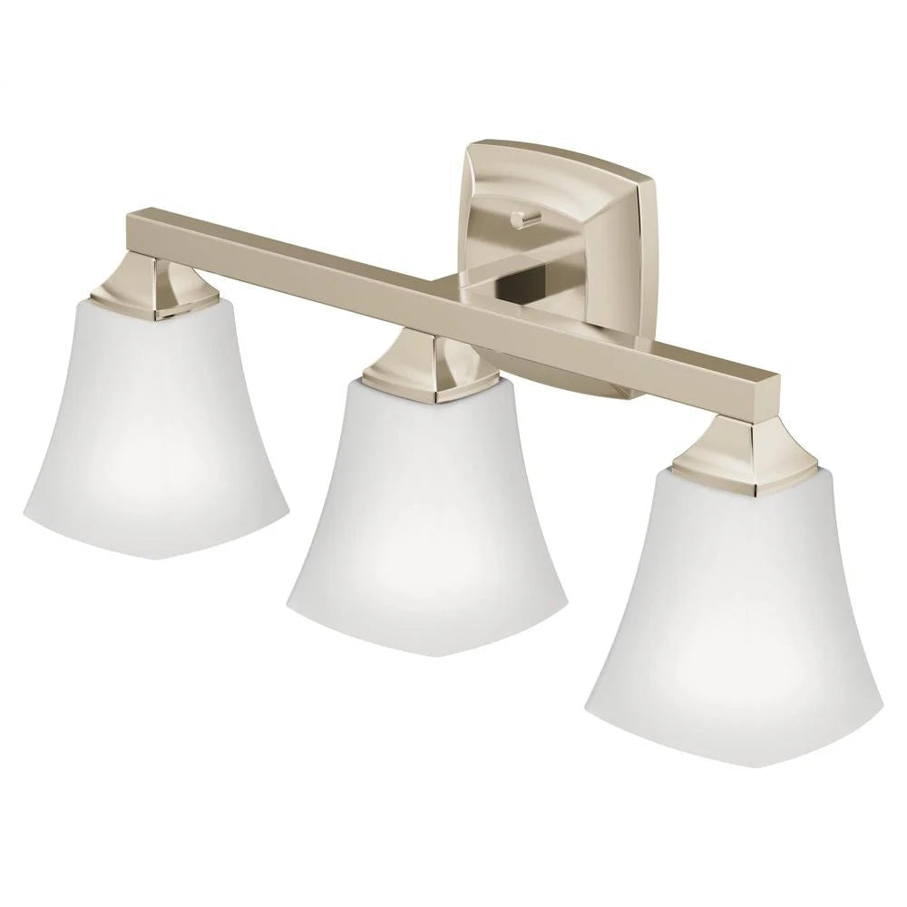 3-Light Dual-Mount Bath Vanity Fixture Frosted Glass in Polished Nickel