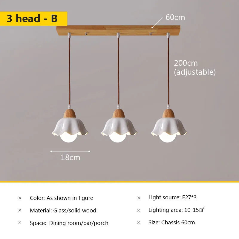 Nordic glass pendant lamp Japanese log wind cafe's restaurant three small chandelier bedroom bedside bar dining table lamps