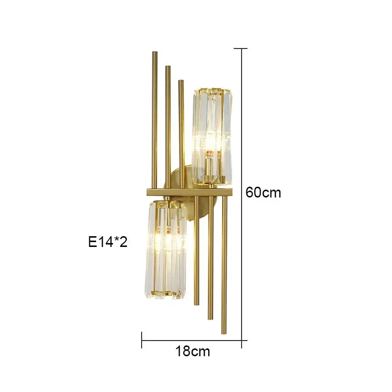 Nordic All-Copper Crystal LED Wall Lamp - Retro Luxury Sconce Light Fixture for Living Room Background, Bedroom Bedside & Villa Decor