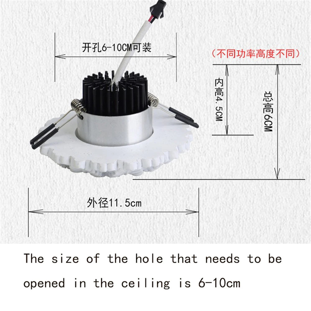 White Feather Resin LED Recessed Downlight - Adjustable Angle Art Ceiling Spotlight Fixture for Living Room, Office & Restaurant Decor