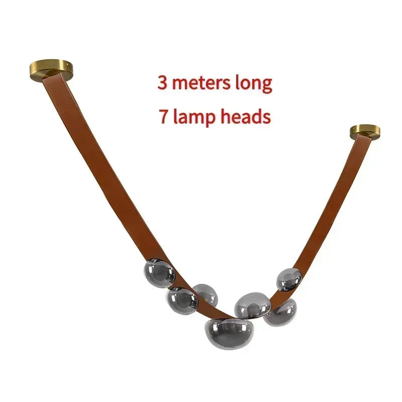 Nordic Minimalist Pendant Lamp Leather Glass Led Lights Modern Living Room Home Decoration Dining Villa Hanging Chandelier