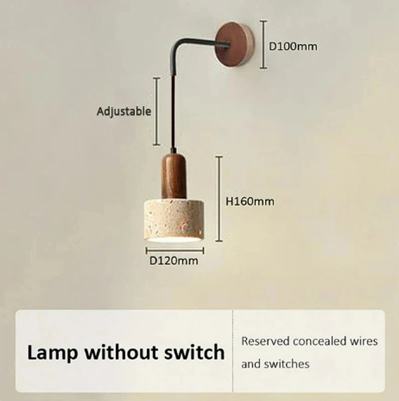 Yellow Travertine Wabi Sabi Black Stone Retro Wall Lamp E27 Bedside Home Decor Light for Bedroom Living Room Corridor