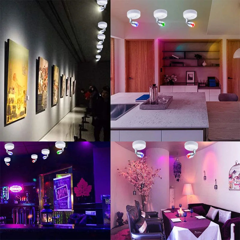 LED Cabinet Lights RGB 13 Colors Wireless Spotlights Remote Dimmable Wall Lamp For Room Art Showroom Hallway Lighting