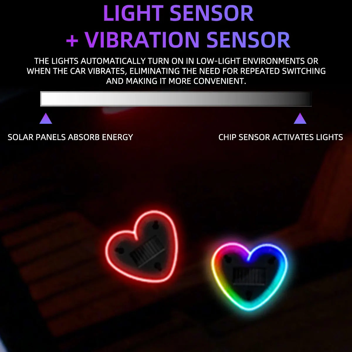 Universal Solar Heart-Shaped RGB LED Car Atmosphere Light - Dynamic Gradient Interior Ambient Decoration Lamp & Vehicle Accessory