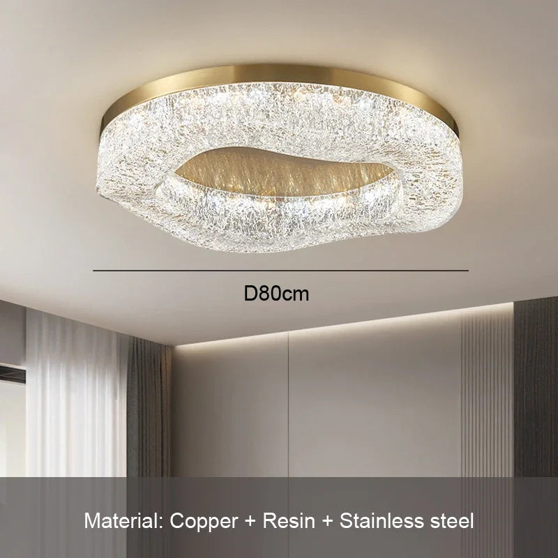 Luxury Gold Lustre Crystal Chandelier Rounded Copper Ceiling Lamp for Dining Living Room Bedroom Home Decoration