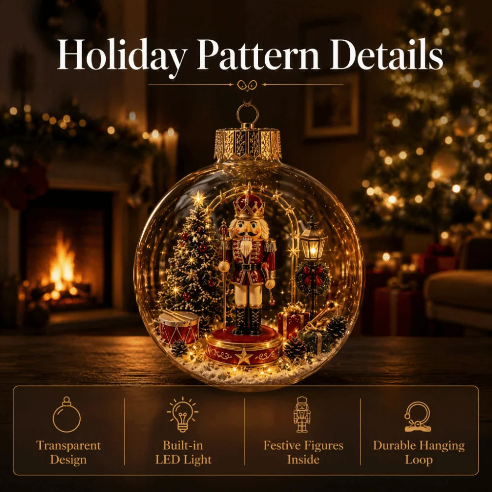 1pc 8CM Size Acrylic Material Christmas Ball Ornament Transparent Design with Light Santa Claus Pendant Hanging Christmas Decor