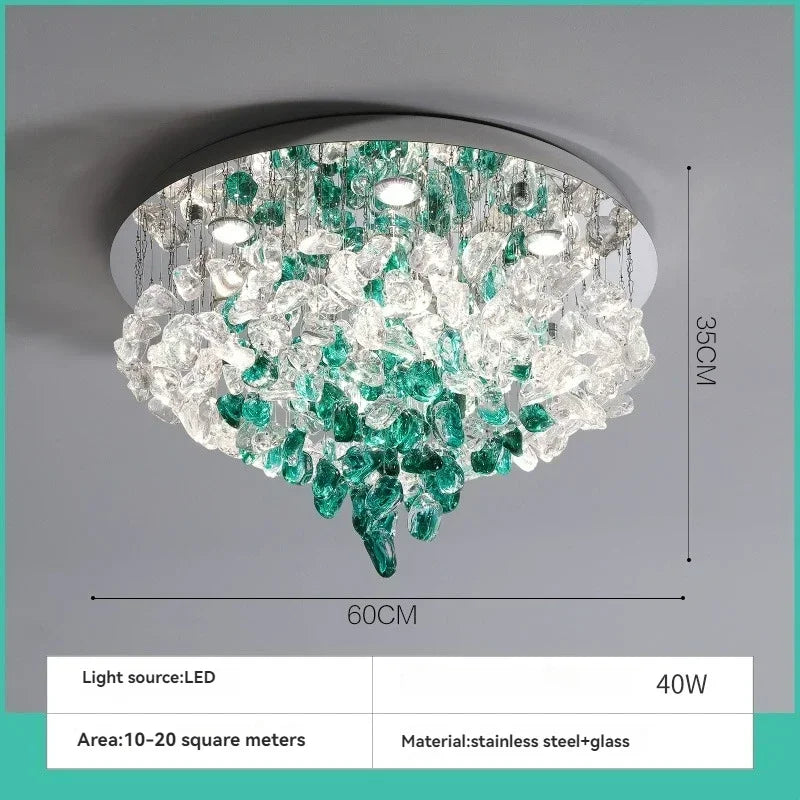 Modern Green Crystal LED Ceiling Light - Luxury Flush Mount Chandelier Lighting Fixture for Living Room, Bedroom & Hotel Decor