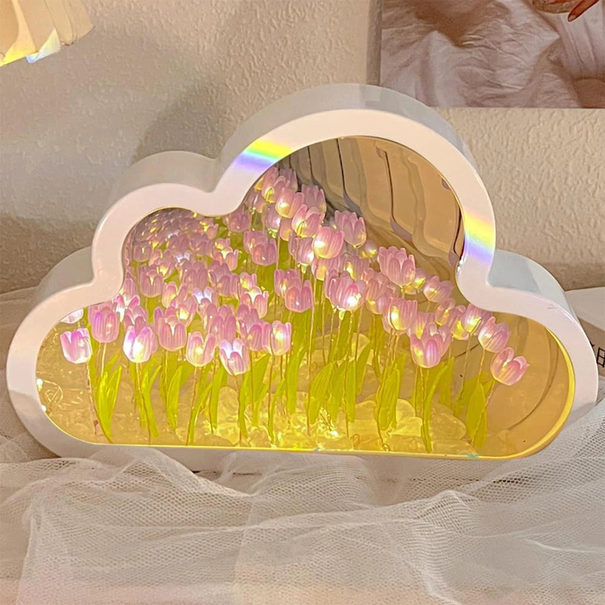 DIY Tulip Flowers LED Night Light - Colorful Cloud Shape Atmosphere Lamp