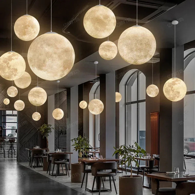 Nordic Moon Led Pendant Lights Lighting Living Dining Room Decor Chandeliers Restaurant Cafe Bar Hanging Lamp Bedroom Luminaire