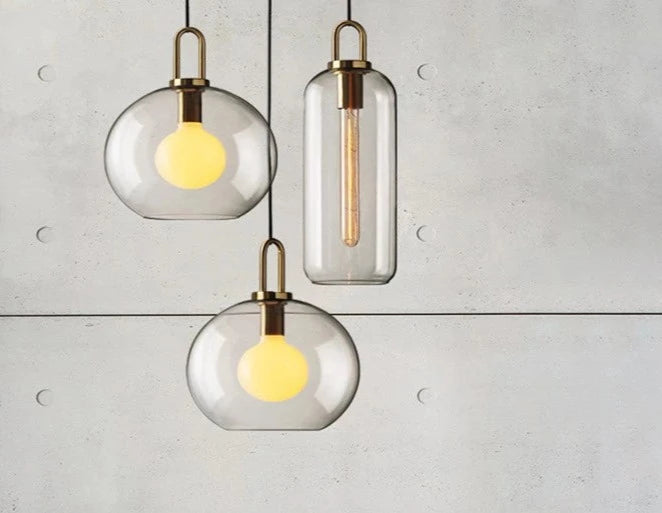 Smoke Grey Sphere glass hanging lamp Transparent Cylindrical Edison glass pendant lighting Simple lines pendant lamp droplight