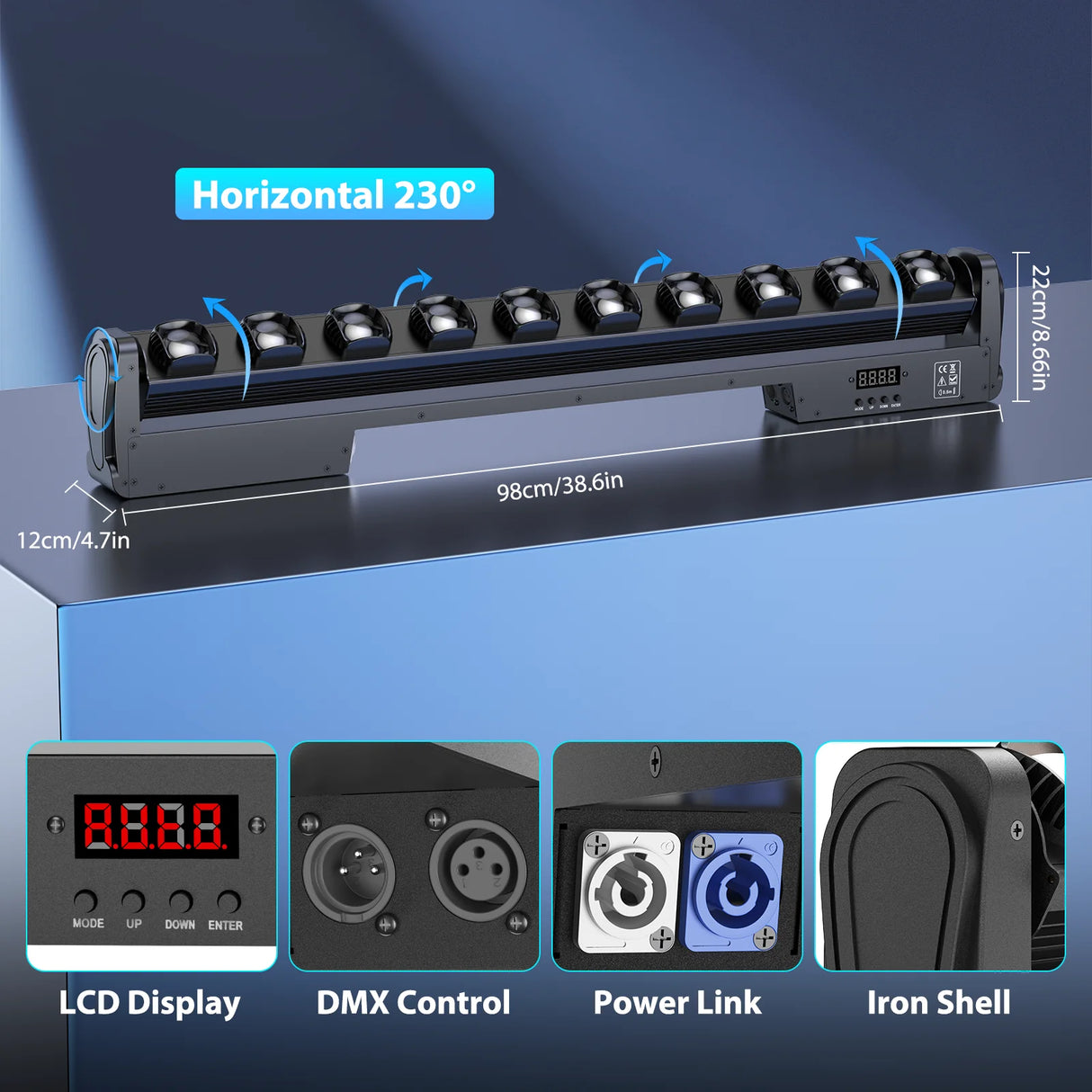 4-Pack 250W Beam Wall Wash Moving Head Lights (10x25W RGBW) - DMX Stage & Strobe Light Bar for DJ, Party & Club