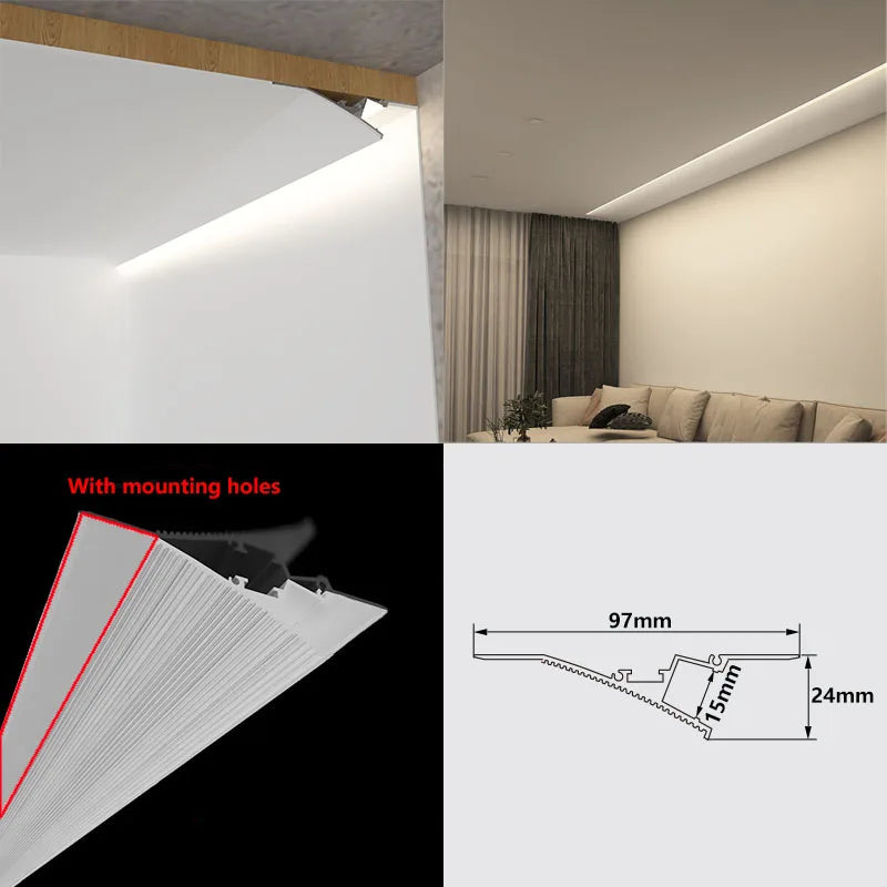 1M Recessed Led Aluminum Profile Channel Holder for Indoor Home Ceiling Wall Backlight Bar Linear Light Indirect Decors Lighting