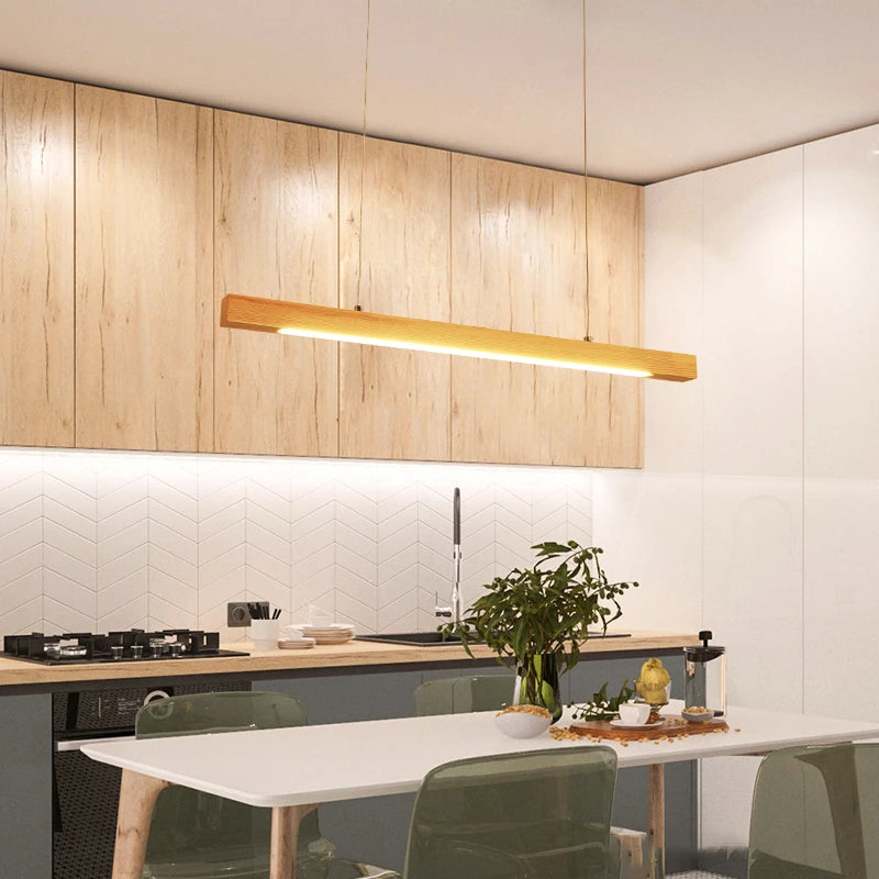 Nordic Solid Wooden Pendant Lights LED Wood Pendant Lamps for Dining Living Room Kitchen hanging chandelier Shop Long Strip Lamp