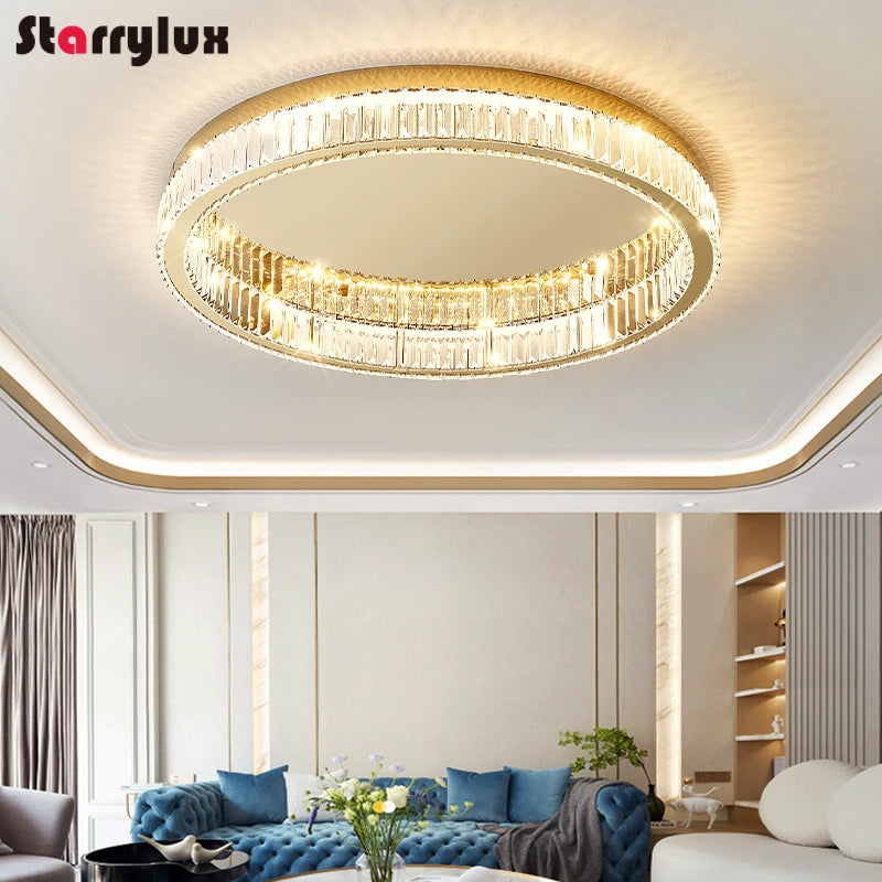 Modern Minimalist Round Ceiling Light Luxury Crystal Bedroom Lamp LED Flush Mount for Master Room