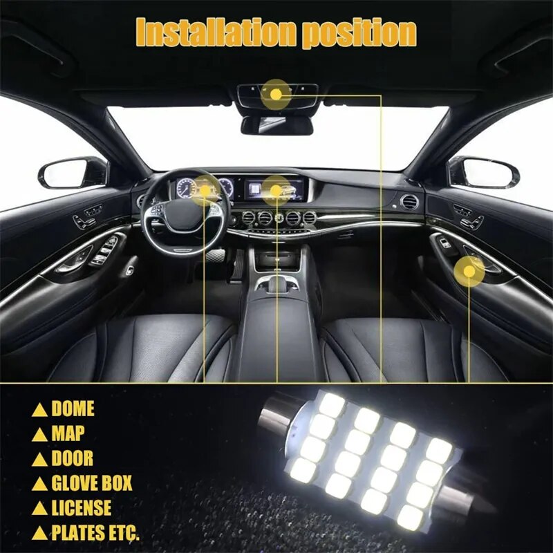 Car LED Lights Interior Lights 6000K 12V T10 168 2825 W5W 921 Kit For Car Vehicle Map Dome Door Trunk License Plate Light Bulb