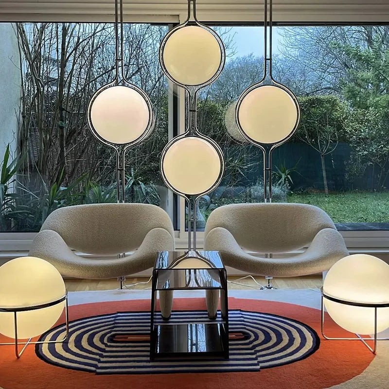 2026 Modern Creative Chrome Floor Lamp - White Acrylic Ball LED Standing Light