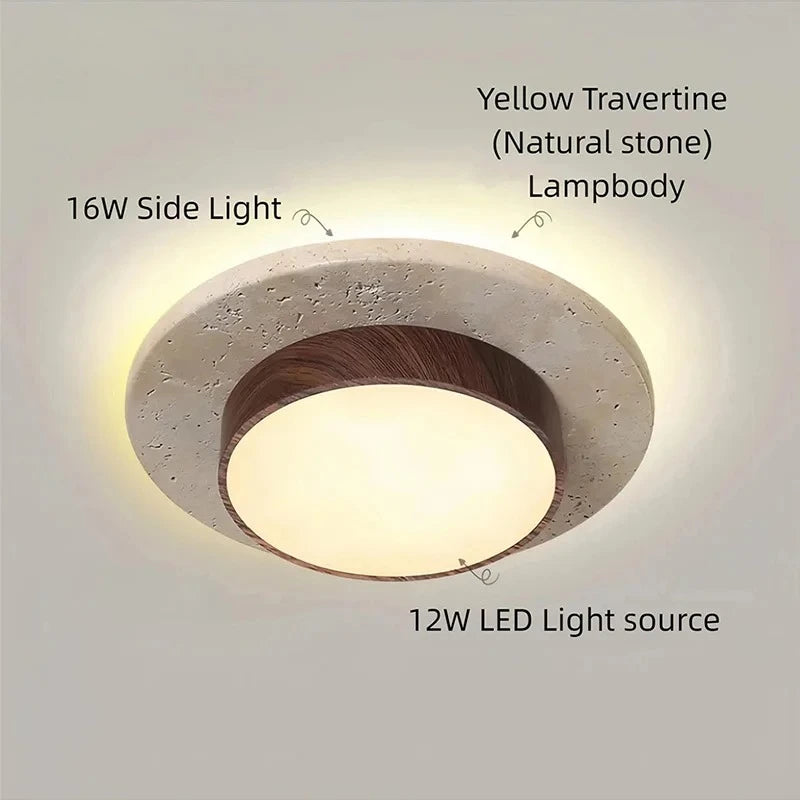 Wabi-Sabi Stone Ceiling Lamp - D22cm Walnut Wood LED Light for Corridors