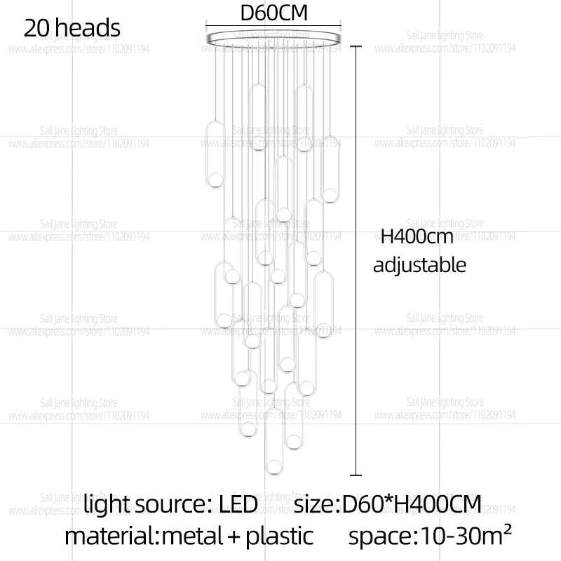 Nordic Home Decor LED Chandelier Villa Living Room Ceiling Light Suspended Staircase Pendent Lamp Dining Table Pendent Light