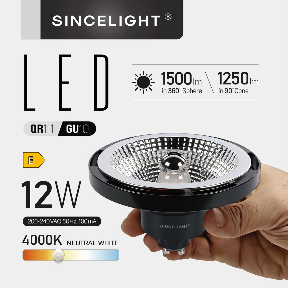 GU10 AR111 LED Reflector Light Bulb - 12W Professional Anti-Glare QR111 Spotlight