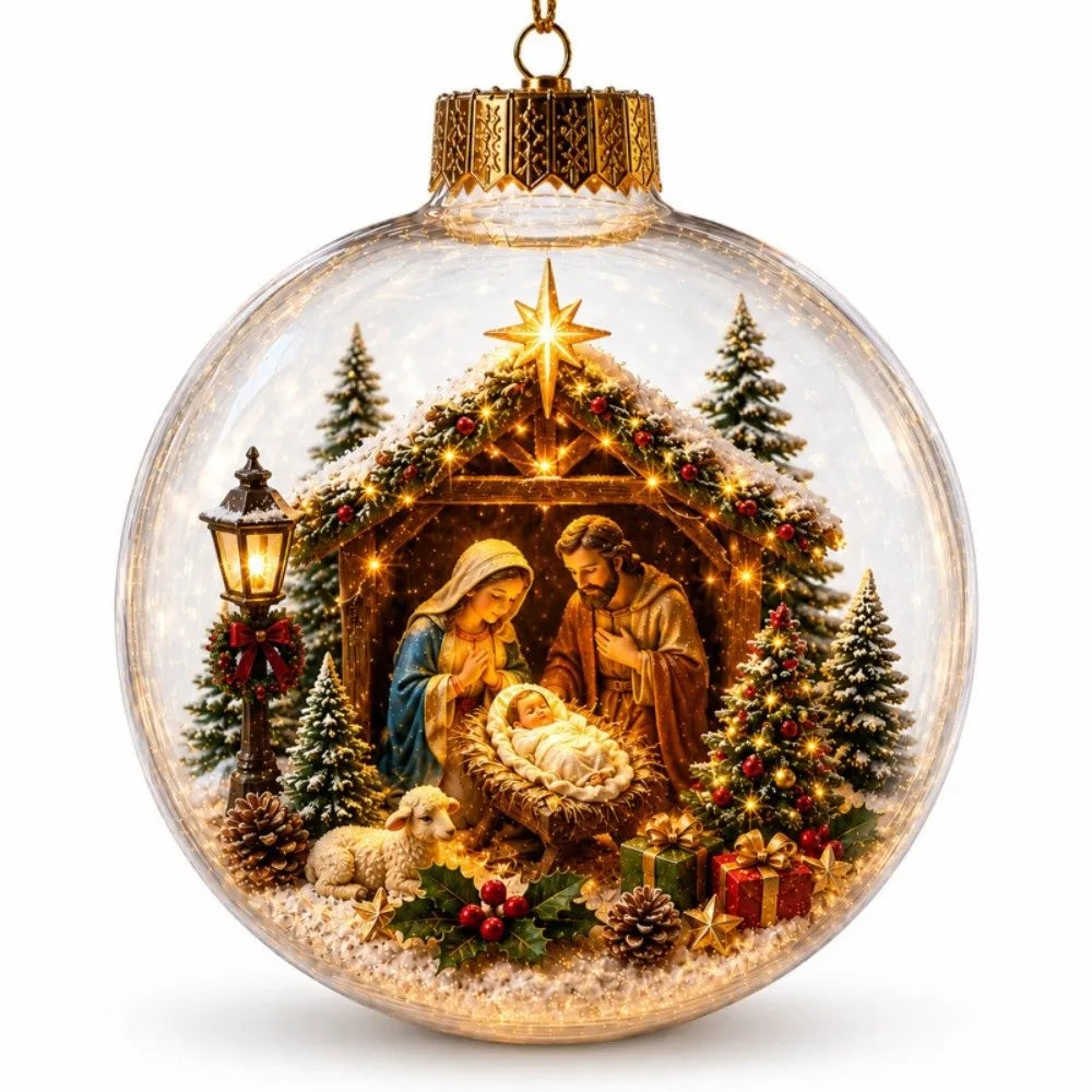 Acrylic Light-Up Christmas Ball Ornament Penguin Snowman Christmas Bauble Ornament Animal Pattern Transparent