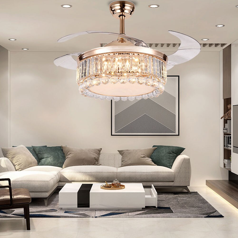 42 Inch Modern Ceiling Fan with LED Light and Remote Control Quite Motor 3 Colors 3 Speeds Fan Chandelier for Living Room