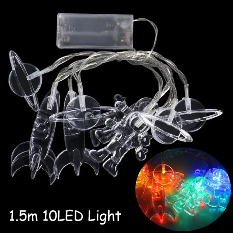 1.5m Outer Space Party LED String Lights Astronaut Rocket Mars Spaceship String Light Planet Theme Boy First Birthday Supplies