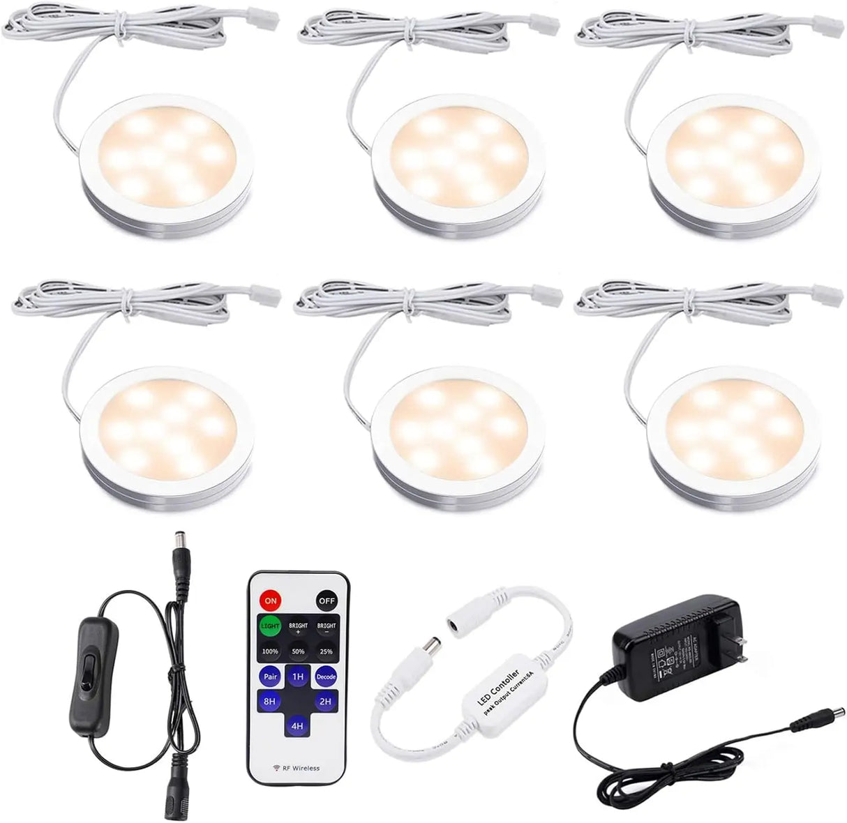 Under Cabinet Puck Lights with Remote,Light Wired, Under Counter Light Fixtures for Kitchen, LED Light for Shelf, Display Case