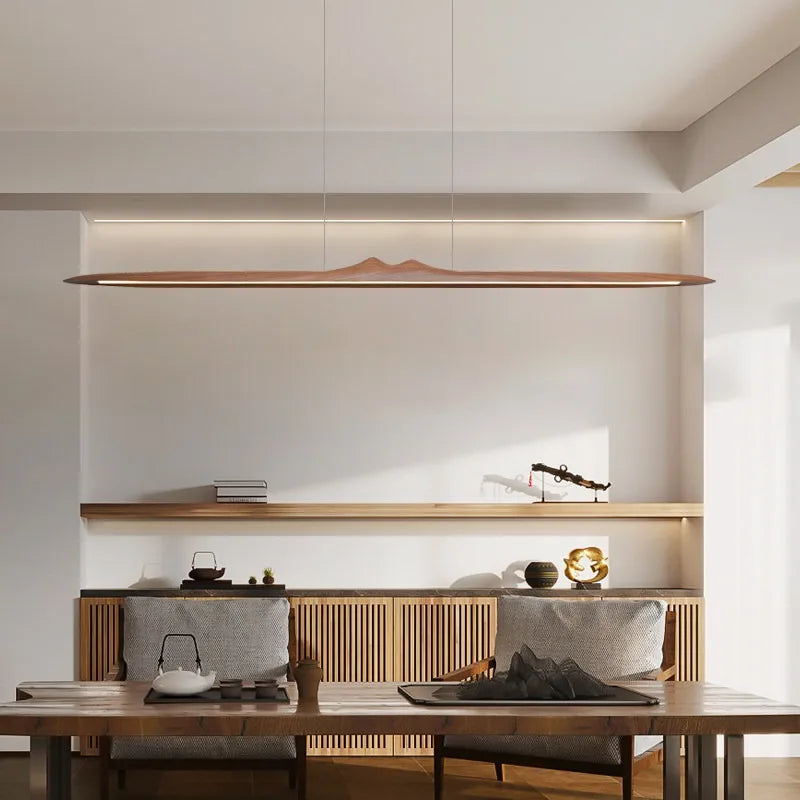 Zen-Style Ancient-Style Black Walnut Solid Wood Long Strip Lamp For Restaurant New Chinese-Style Tea Room - Office Pendant Lamp