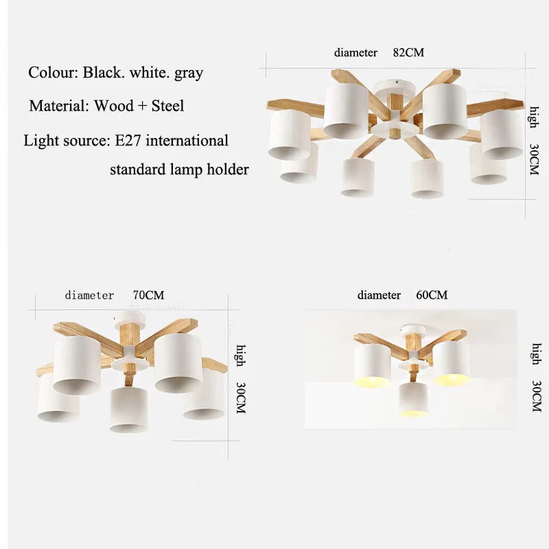 Nordic hotel solid wood E27 ceiling chandelier modern chandelier restaurant bedroom lamp living room lighting lamps wholesale