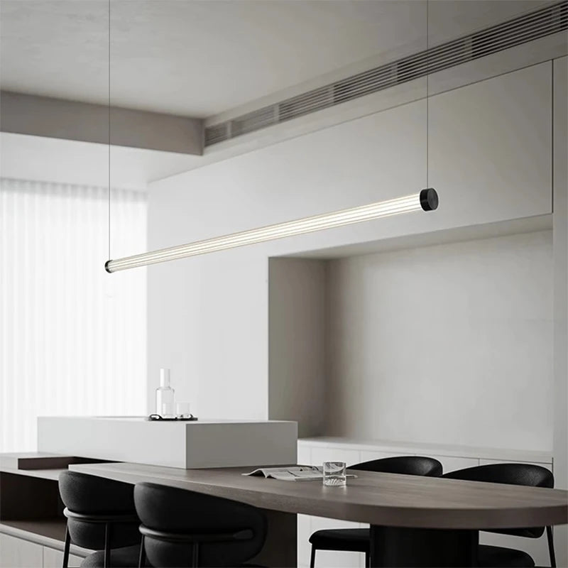 Nordic restaurant chandelier light luxury modern minimalist bar desk office chandelier creative one word long glass chandelier