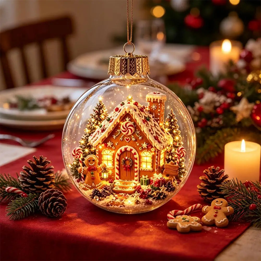 Glowing Christmas Story Ornament - Glowing Christmas Diorama Ornament, Light-Up Mini Scene With Warm LED Light, Light-Up Mini