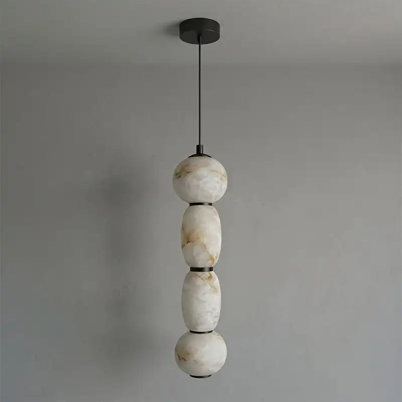 Designer Marble Alabaster Pendant Light - Natural Stone Ceiling Hanging Chandelier Fixture for Living Room, Dining Room & Home Decor