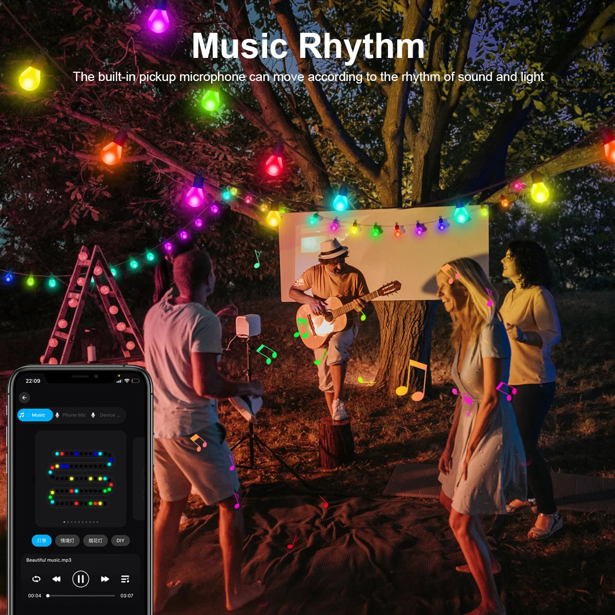 Outdoor Waterproof LED String Light USB 15M 25 Bulbs Fairy Lights Bluetooth LED Garland Lamp Room Garden Camping Christmas Decor