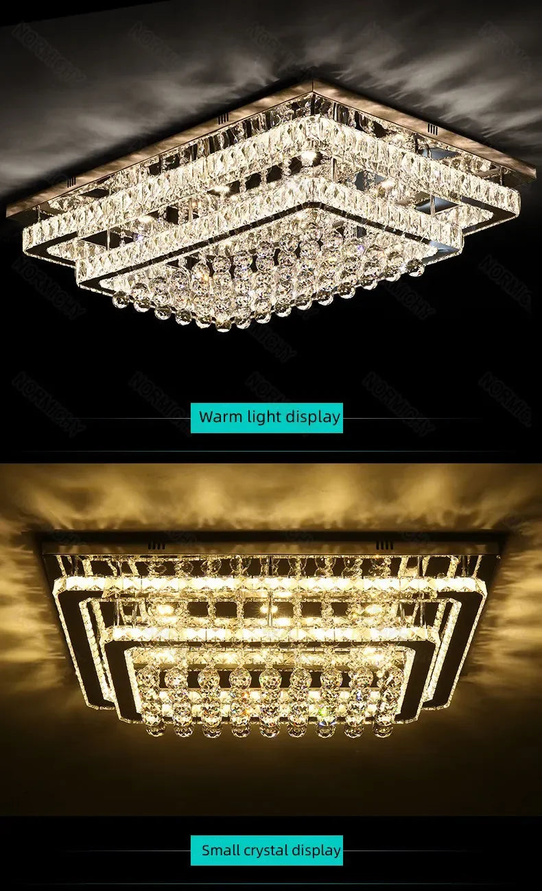 Modern Luxury Crystal LED Chandelier For Living Room Bedroom Dining Room Kitchen Ceiling Lamp Silver Chrome Remote Control Light