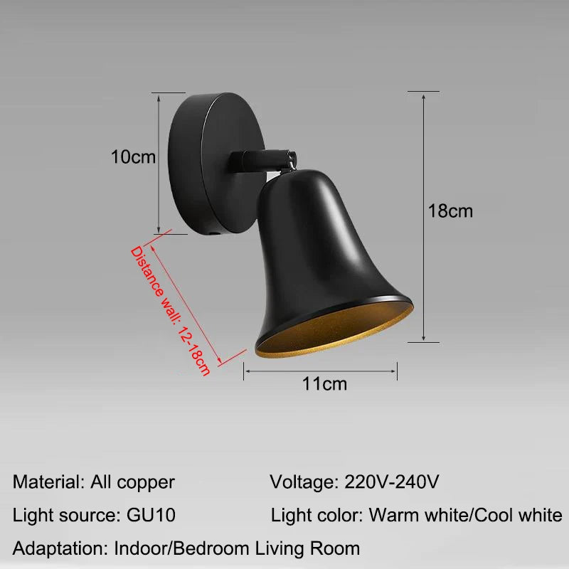 All-Copper Modern LED Wall Lamp with Frame & Door Number Display - Creative Brass Accent Sconce Light Fixture for Bedroom Bedside & Living Room