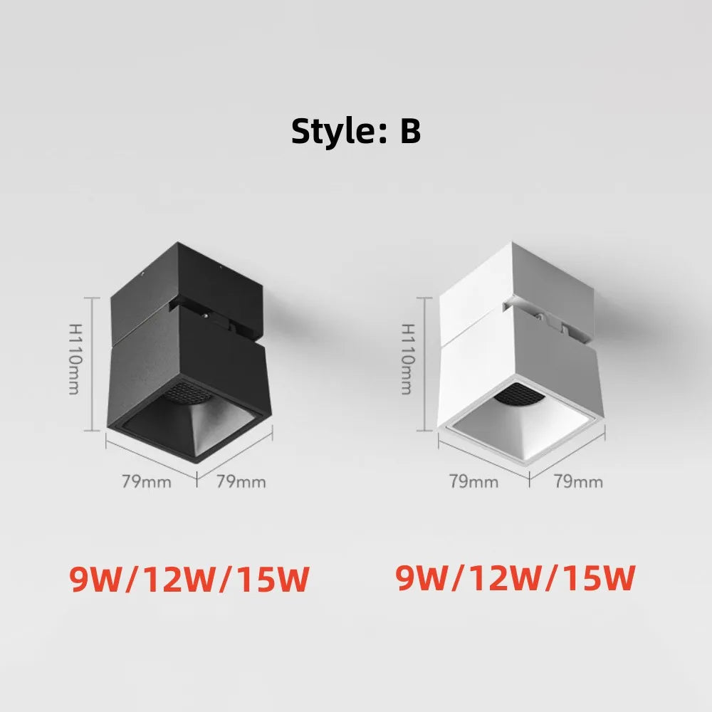 Folding Surface Mount LED Spotlight - No-Drill Anti-Glare Ceiling Downlight