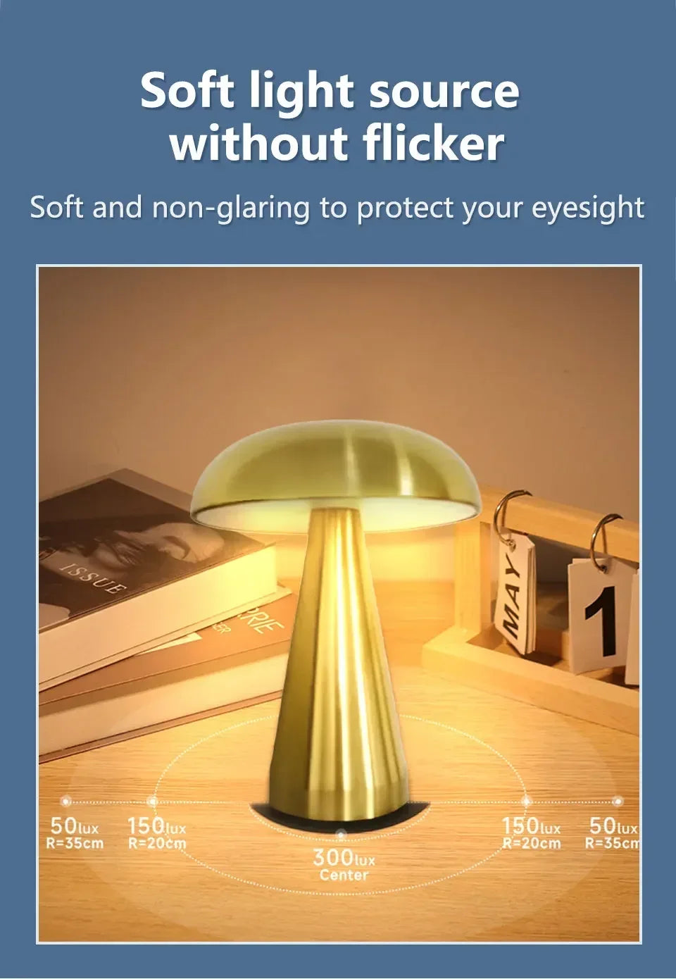 Retro Mushroom LED Night Light Touch Sensor Rechargeable Desk Lamp for Bedroom Restaurant Bar Decor Reading Lighting