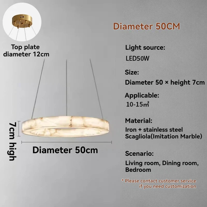 Imitation Marble Circular Resin Pendant Light - Modern Hanging Ceiling Lamp Fixture for Living Room, Bedroom & Home Decor