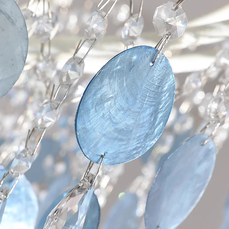 LED French Medieval Pendant Light Style Luxury Blue Crystal Chandelier for Villa Living Room Bedroom Hallway Ceiling Lamp