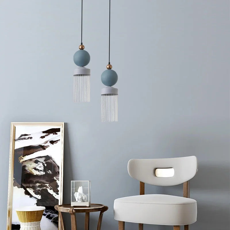 Danish Designer Nordic Modern Simple Macaron Tassel Chandelier for Restaurant Bedroom Bedside Clothing Store Bar